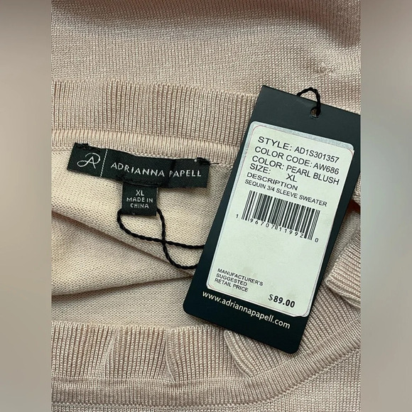 Adrianna Papell Sweater‎ with puffy sequence long sleeves, Antique Rose, XL. - Picture 8 of 9